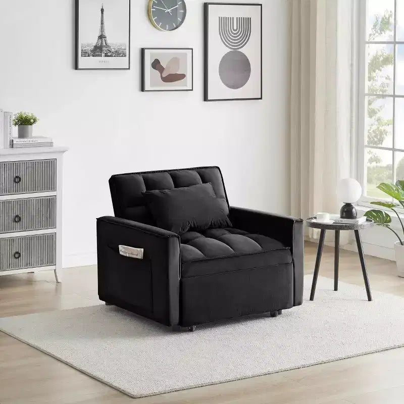 MAYEERTY Foldable Futon Sofa Bed - Adjustable Back with Wheels & Strap Compact Versatile Design for Small Spaces Black