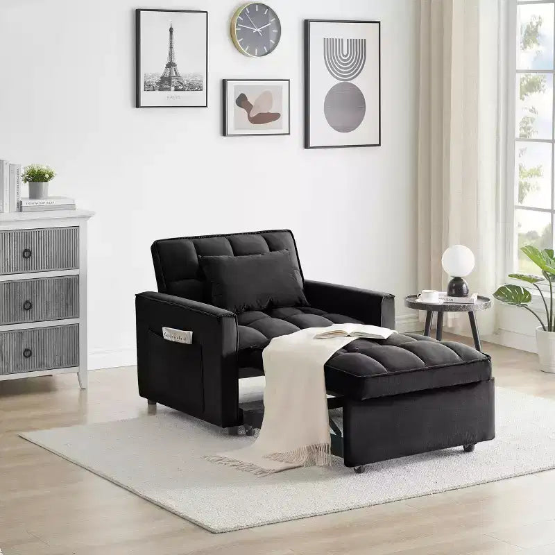 Canapé-lit futon pliant - Dossier réglable avec roulettes