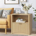 23 Inch Oak Nightstand Waterproof Surface Bedside Table with Drawer & Storage Mid Century Modern Fluted End Table