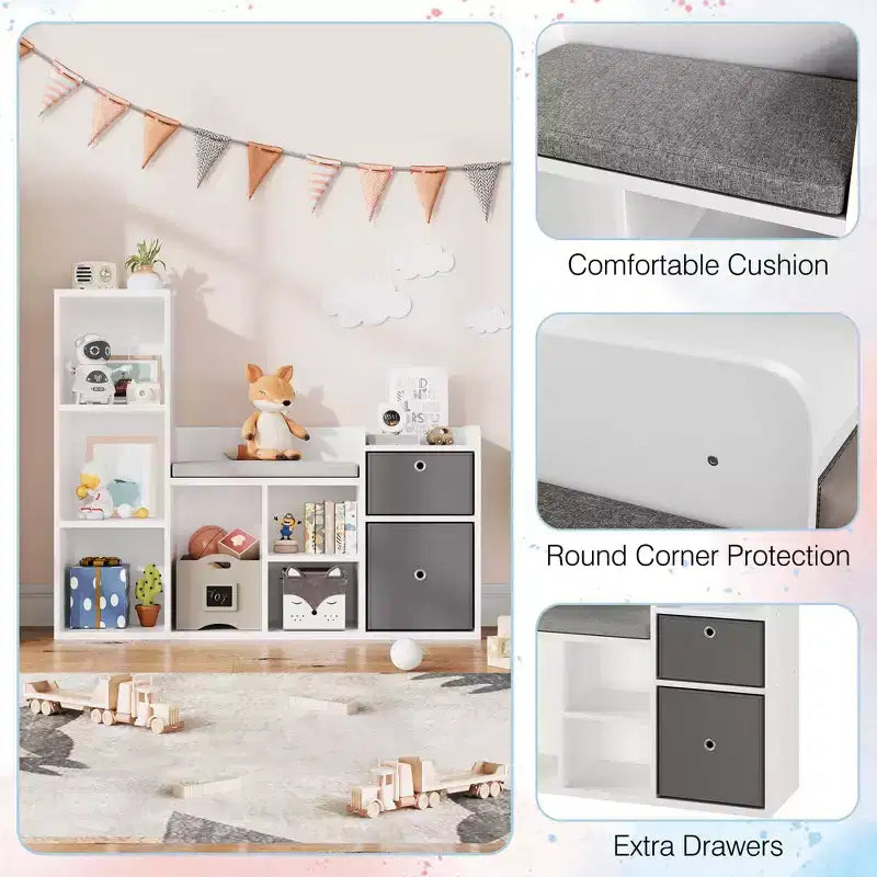 Organisateur de rangement de jouets avec coussin de siège pour coin lecture