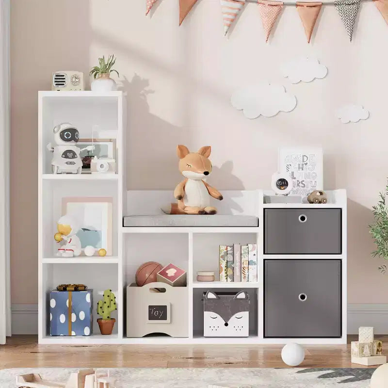 Organisateur de rangement de jouets avec coussin de siège pour coin lecture