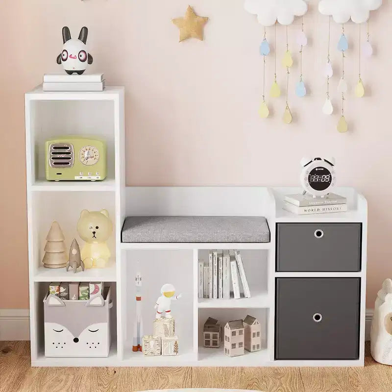 Organisateur de rangement de jouets avec coussin de siège pour coin lecture