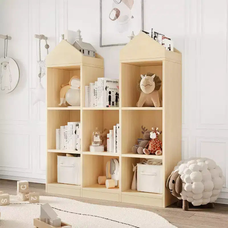 8 Cubby Kids Bookshelf with Castle Shape Kids Reading Nook w/Toy Storage Organizer Multiful Storage Display Case for Children's Room Nursery