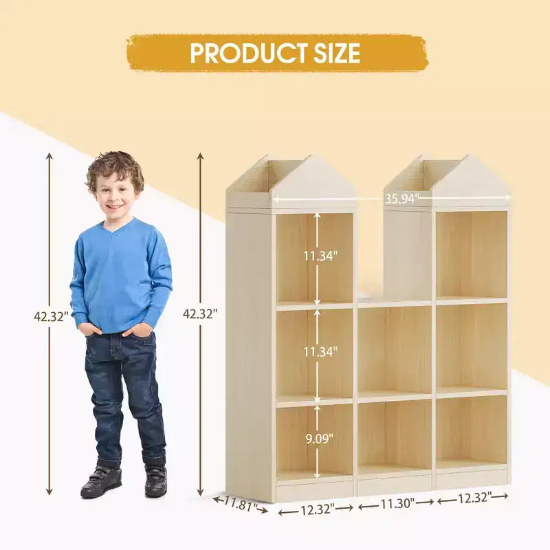 Étagère à Livres pour Enfants à 8 Compartiments avec Organisateur de Rangement pour Jouets