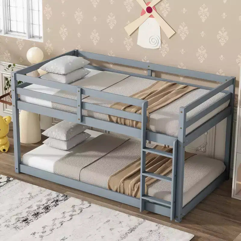 Lit superposé enfant bas double en bois massif