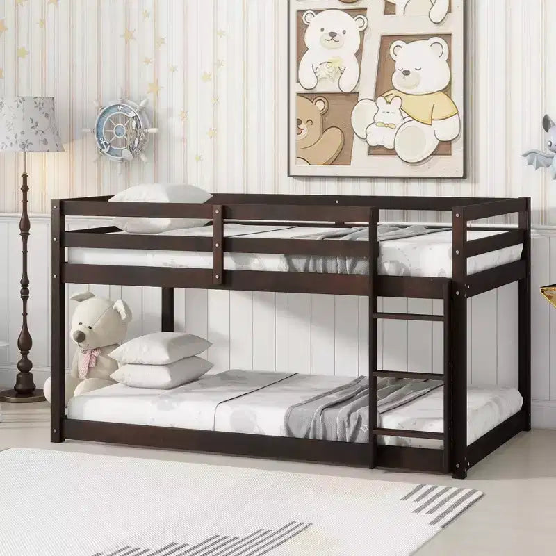Lit superposé enfant bas double en bois massif