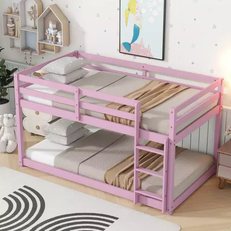 Lit superposé enfant bas double en bois massif