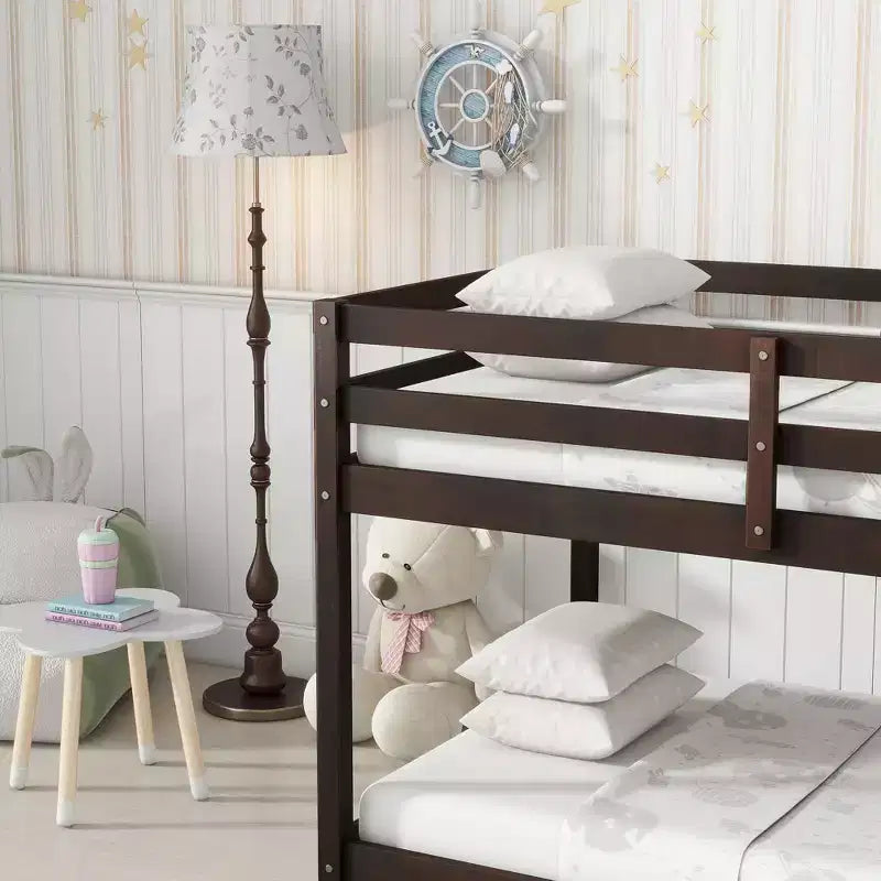 Lit superposé enfant bas double en bois massif