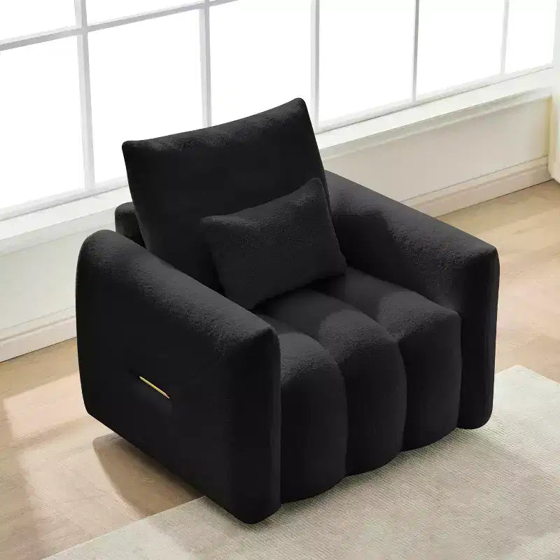 MAYEERTY 35 Teddy Fabric Sofa Modern Lounge Chair Upholsteres with a Pillow Apartment Office Living Room Black