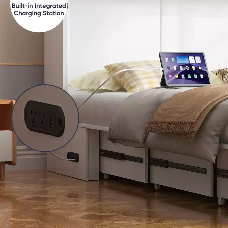 Avec lit d'appoint meuble de rangement et chargeur de style ferme