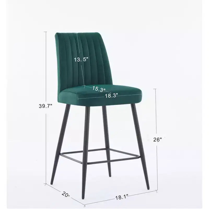Tabourets de bar modernes en velours à hauteur de comptoir avec pieds en fer noir
