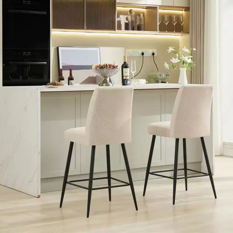 Tabourets de bar modernes en velours à hauteur de comptoir avec pieds en fer noir