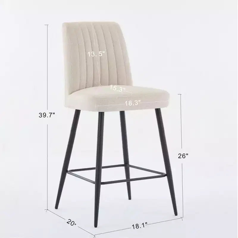 Tabourets de bar modernes en velours à hauteur de comptoir avec pieds en fer noir