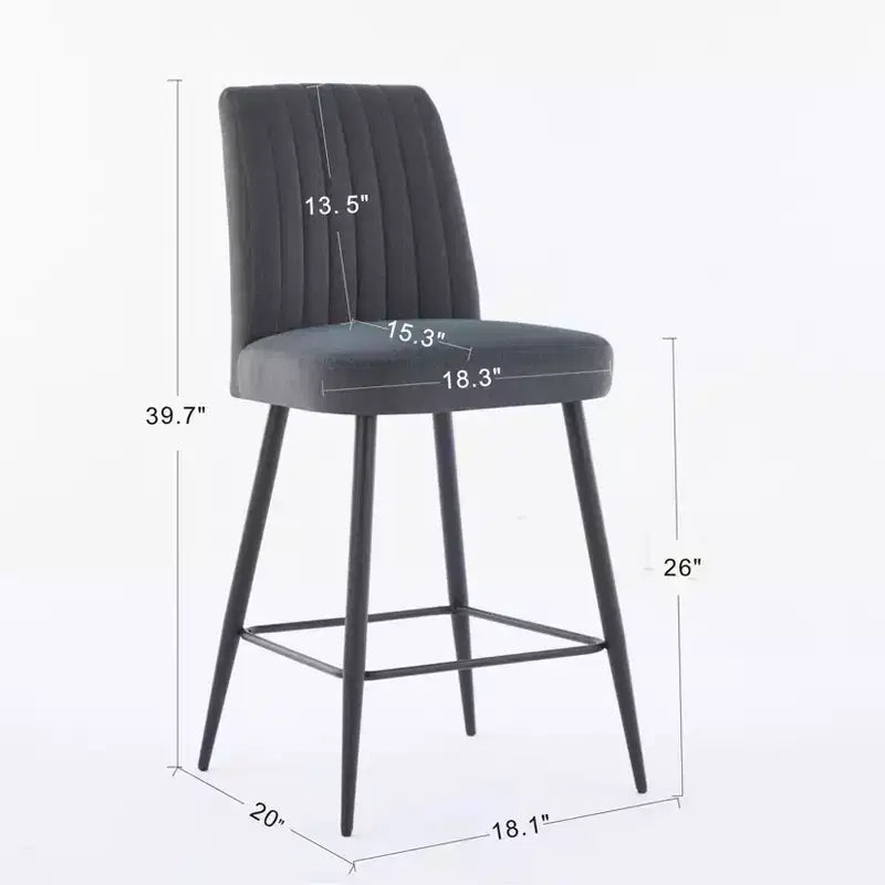 Tabourets de bar modernes en velours à hauteur de comptoir avec pieds en fer noir