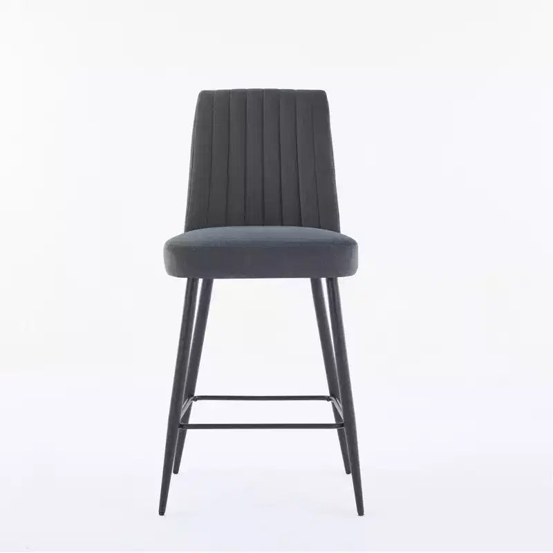 Tabourets de bar modernes en velours à hauteur de comptoir avec pieds en fer noir