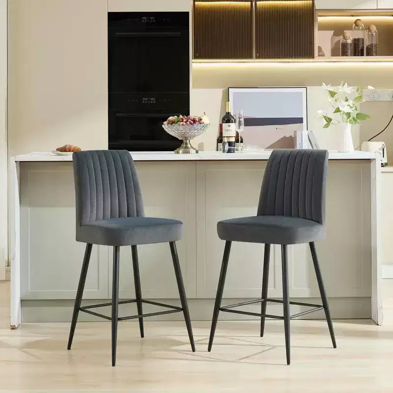 TUYOHW Modern Velvet Counter Height Bar Stools Set of 2 Bar Chairs with Black Iron Legs & 300 lbs Capacity for Kitchen Dining Room Home Bar