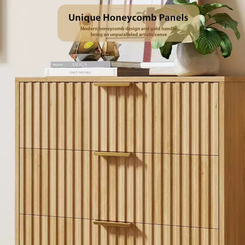 Commode en bois à 5 tiroirs cannelés et profonds de style moderne