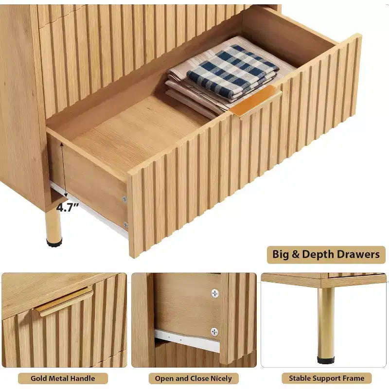 Commode en bois à 5 tiroirs cannelés et profonds de style moderne