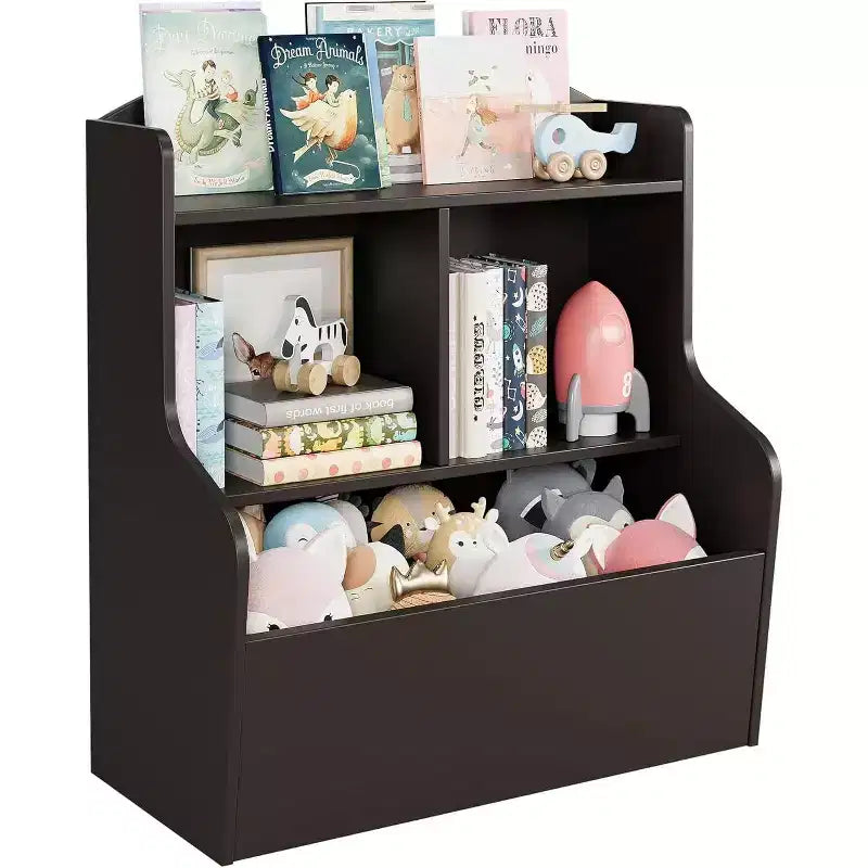 Toy Storage Cabinet - Dark Coffee Finish Spacious Capacity for Playroom/Bedroom/Kids Room