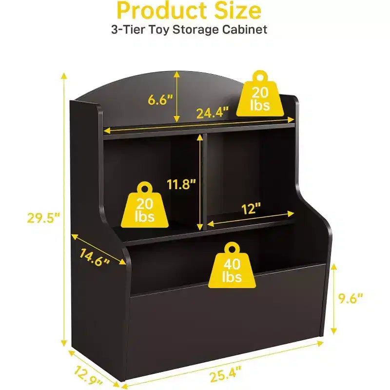 Meuble de rangement pour jouets - Finition café foncé Grande capacité