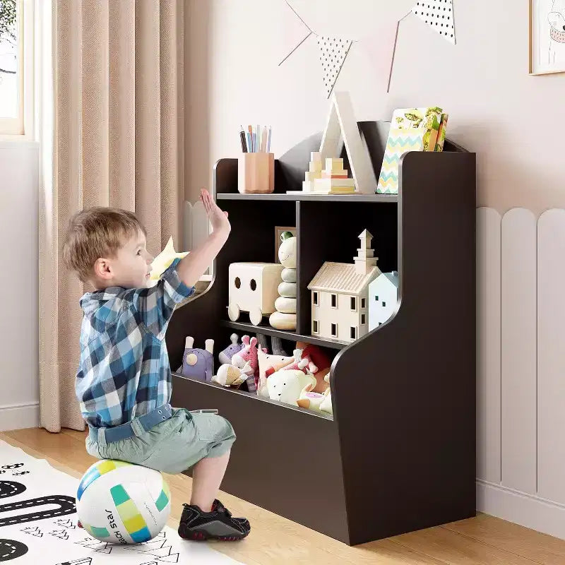 Meuble de rangement pour jouets - Finition café foncé Grande capacité