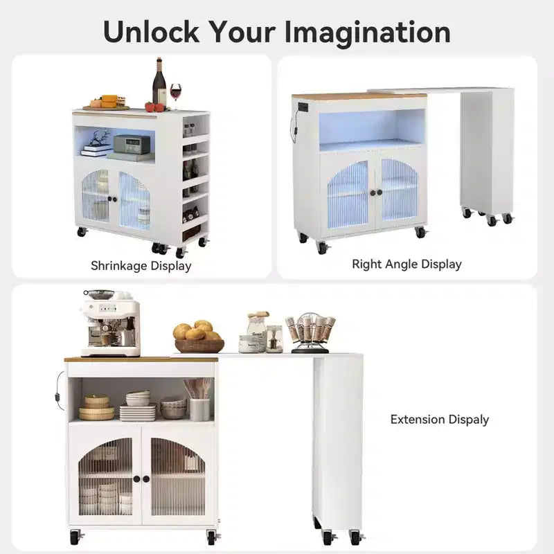 Îlot de cuisine sur roulettes avec table extensible Rangement de cuisine roulant en MDF