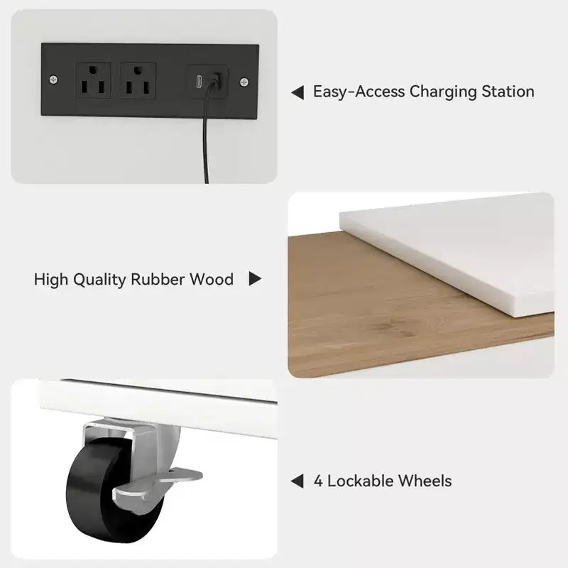 Îlot de cuisine sur roulettes avec table extensible Rangement de cuisine roulant en MDF