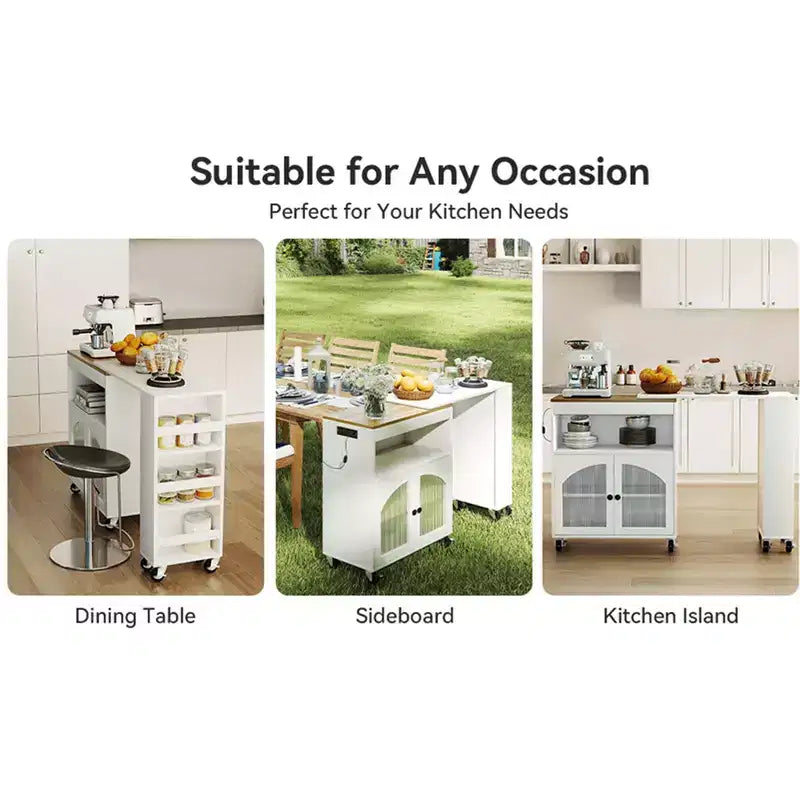 Îlot de cuisine sur roulettes avec table extensible Rangement de cuisine roulant en MDF
