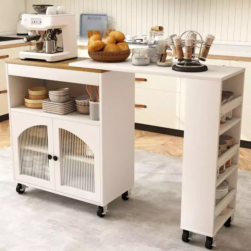 Îlot de cuisine sur roulettes avec table extensible Rangement de cuisine roulant en MDF