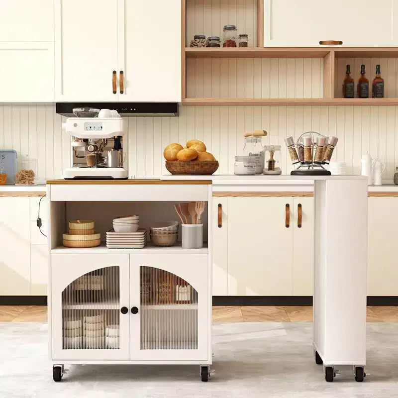 Îlot de cuisine sur roulettes avec table extensible Rangement de cuisine roulant en MDF