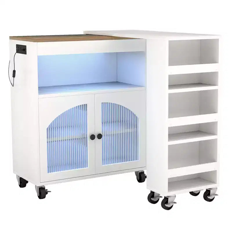 Îlot de cuisine sur roulettes avec table extensible Rangement de cuisine roulant en MDF