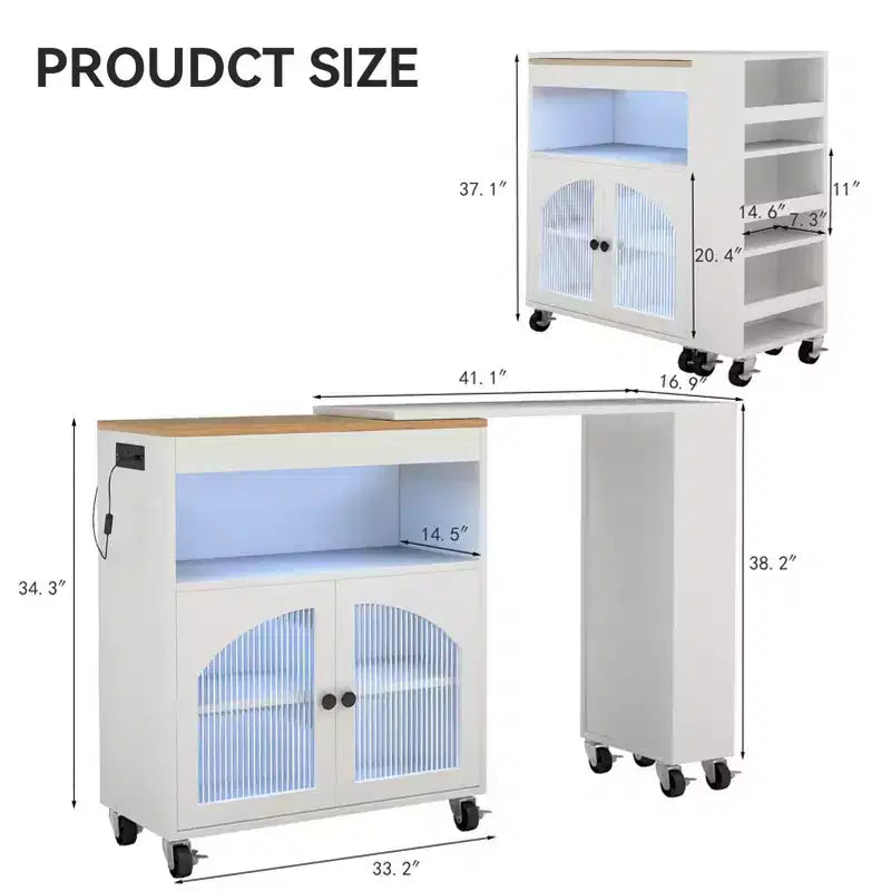 Îlot de cuisine sur roulettes avec table extensible Rangement de cuisine roulant en MDF