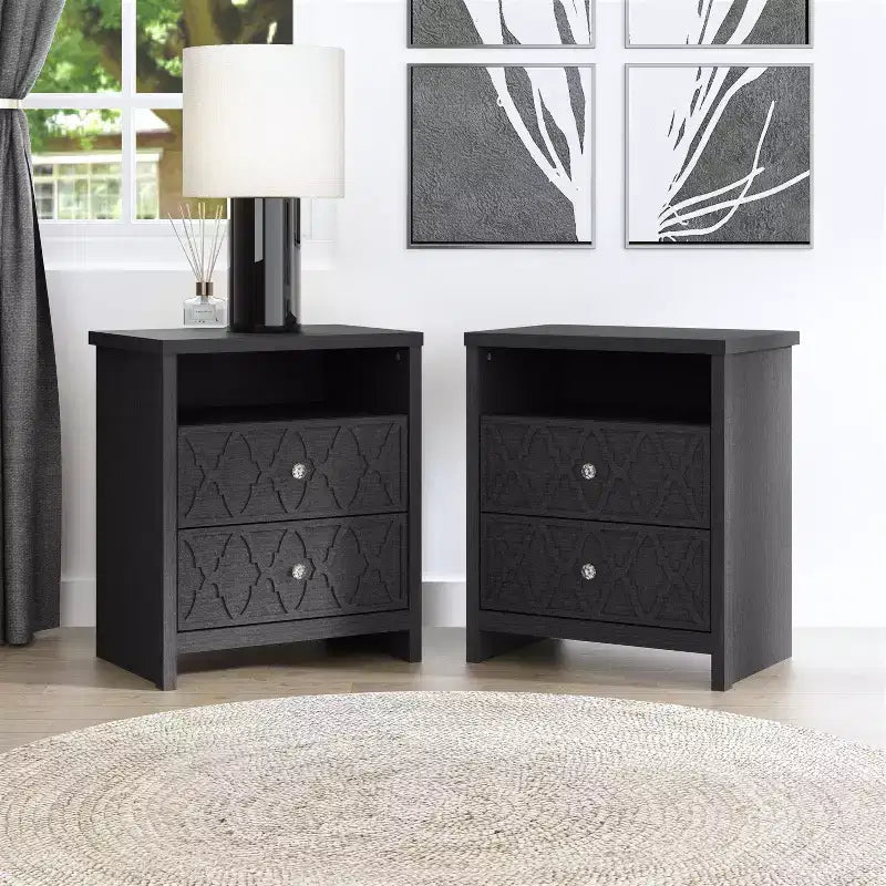 Galano Modern 2-Drawer Nightstands with Storage Shelf Set of 2 22.8 W 15.7 D 26.8 H