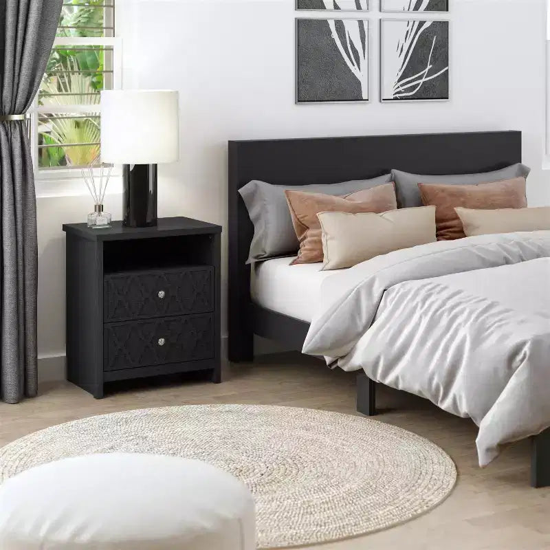 Tables de chevet modernes à 2 tiroirs avec étagère de rangement