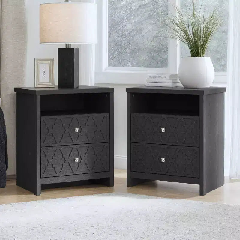 Tables de chevet modernes à 2 tiroirs avec étagère de rangement