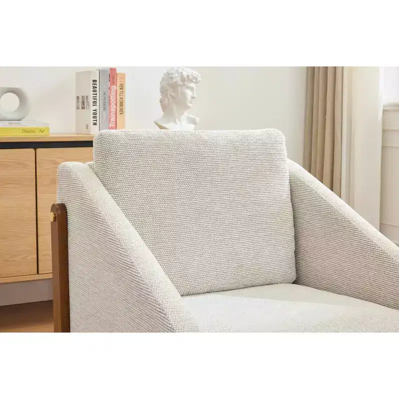 MAYEERTY Chenille Upholstered Armchair Wooden Side Frame Cushioned Seat Living Room Bedroom Beige