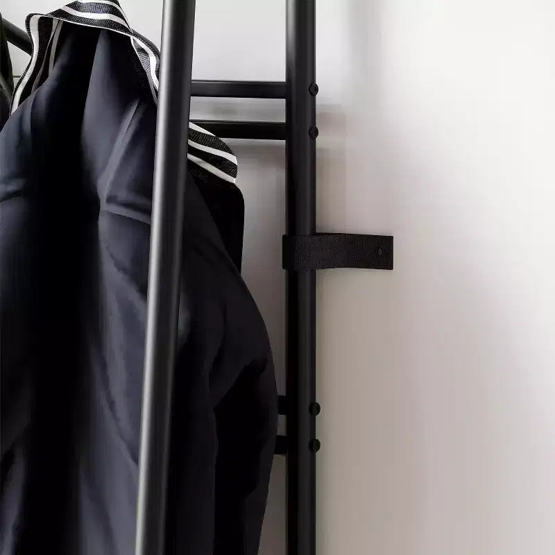 Meuble d'entrée 4-en-1 avec porte-chaussures et crochets, cadre en acier