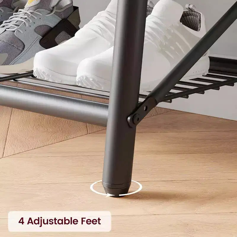 Meuble d'entrée 4-en-1 avec porte-chaussures et crochets, cadre en acier