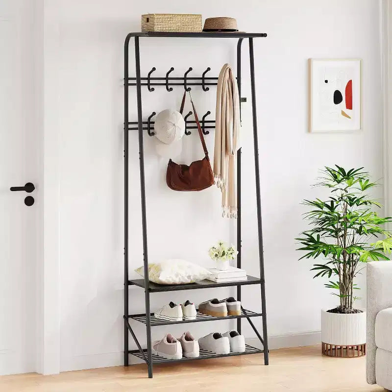Acekool 4-in-1 Entryway Hall Tree with Shoe Rack and Hooks Steel Frame
