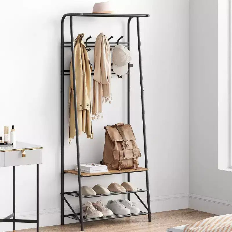 Meuble d'entrée 4-en-1 avec porte-chaussures et crochets, cadre en acier