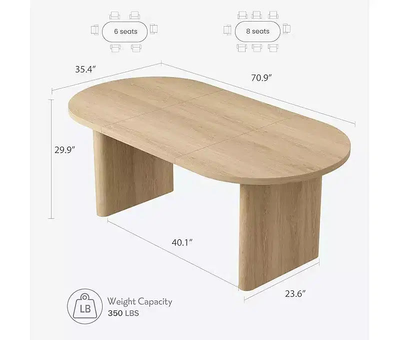 Table à Manger Ovale Spacieuse avec Double Piédestal en Bois