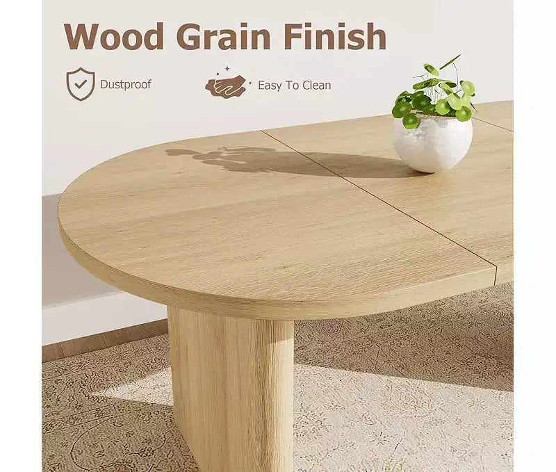 Table à Manger Ovale Spacieuse avec Double Piédestal en Bois