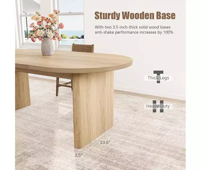 Table à Manger Ovale Spacieuse avec Double Piédestal en Bois