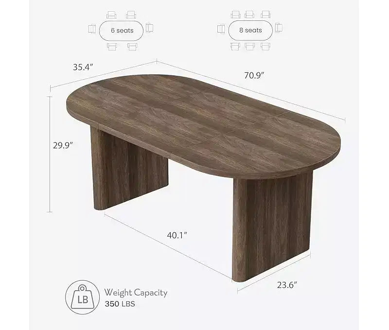 Table à Manger Ovale Spacieuse avec Double Piédestal en Bois
