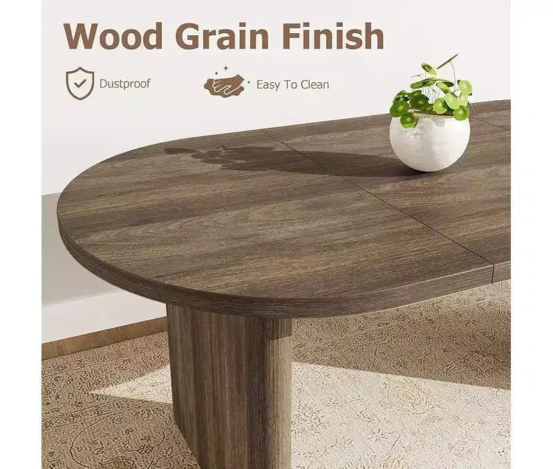 Table à Manger Ovale Spacieuse avec Double Piédestal en Bois