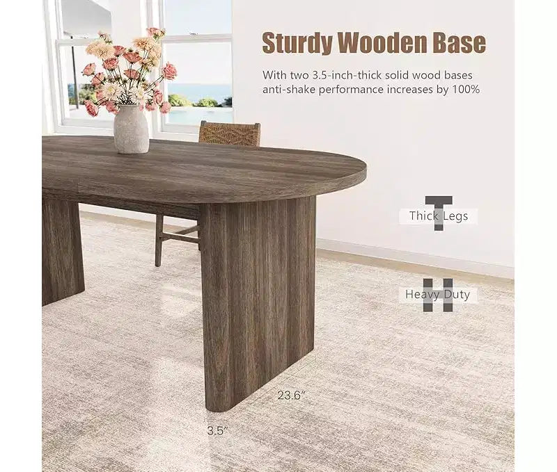 Table à Manger Ovale Spacieuse avec Double Piédestal en Bois