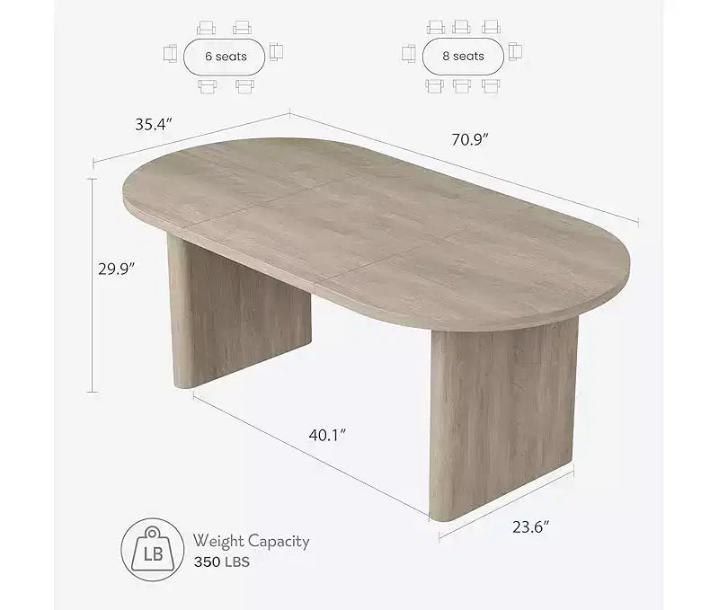 Table à Manger Ovale Spacieuse avec Double Piédestal en Bois