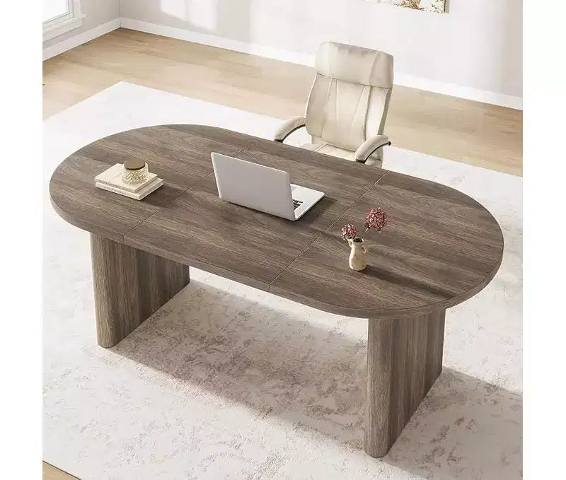Spacious Oval Dining Table for 4-8 Double Pedestal Wood Base Modern Farmhouse Versatile Design for Kitchen Living Office