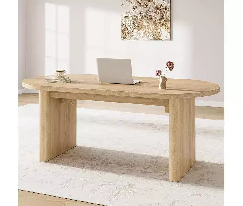 Table à Manger Ovale Spacieuse avec Double Piédestal en Bois