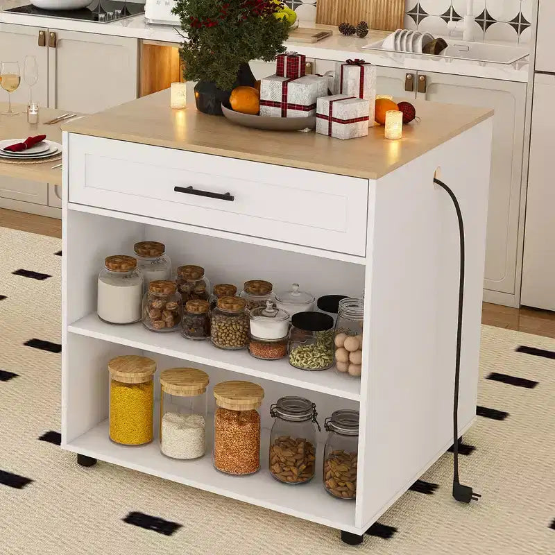 Îlot de cuisine mobile extensible avec table à manger 2 tiroirs